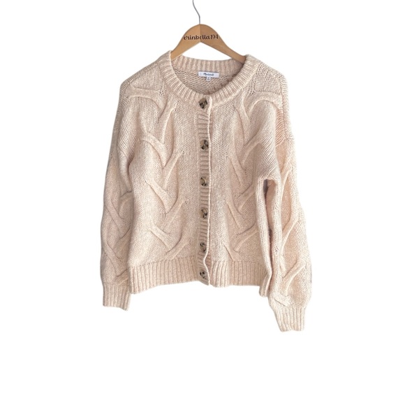 Madewell Cable Ashmont Cardigan Sweater Heather Powder - Picture 3 of 15